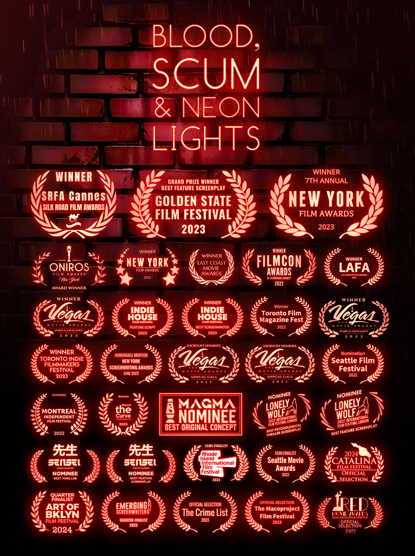 Blood, Scum & Neon Lights film noir screenplay laurel poster.